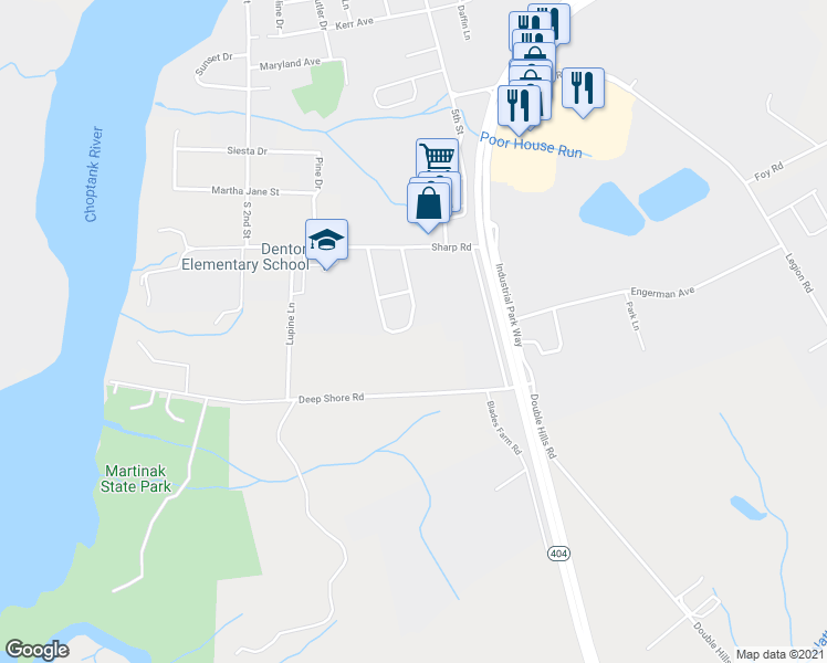 map of restaurants, bars, coffee shops, grocery stores, and more near 1212 Trice Meadows Circle in Denton