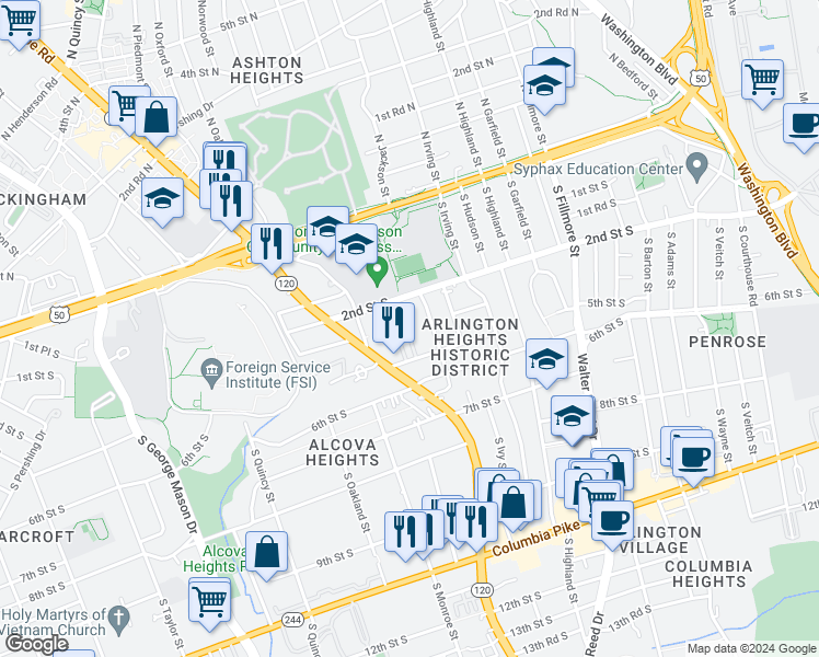 map of restaurants, bars, coffee shops, grocery stores, and more near 101 Independence Avenue Southeast in Washington