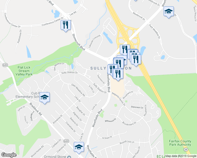 map of restaurants, bars, coffee shops, grocery stores, and more near 14531 Oakmere Drive in Centreville
