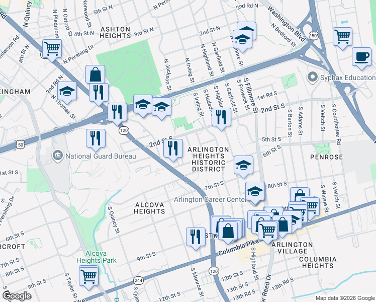 map of restaurants, bars, coffee shops, grocery stores, and more near 101 Independence Avenue Southeast in Washington