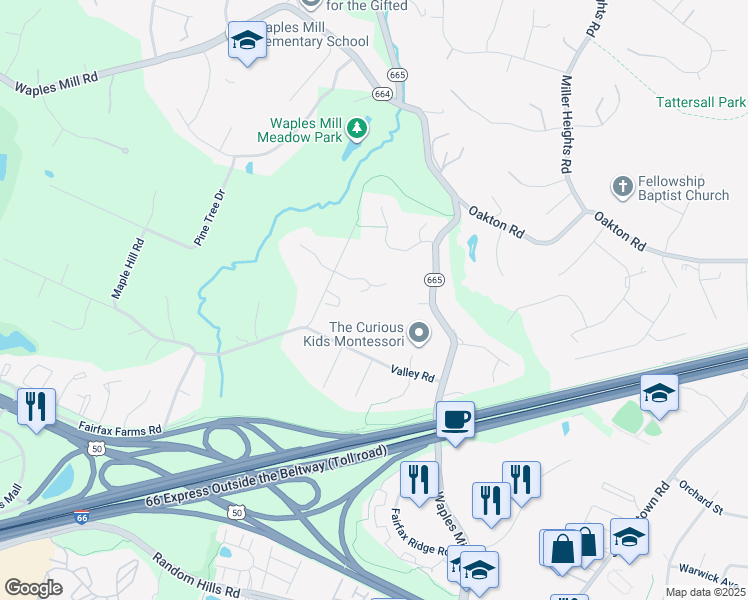 map of restaurants, bars, coffee shops, grocery stores, and more near 11391 Amber Hills Court in Fairfax