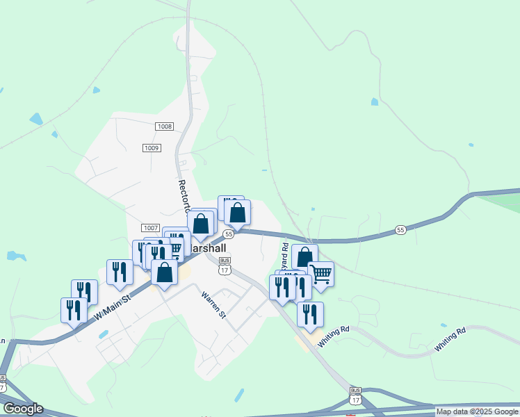 map of restaurants, bars, coffee shops, grocery stores, and more near 8411 Glascock Court in Marshall
