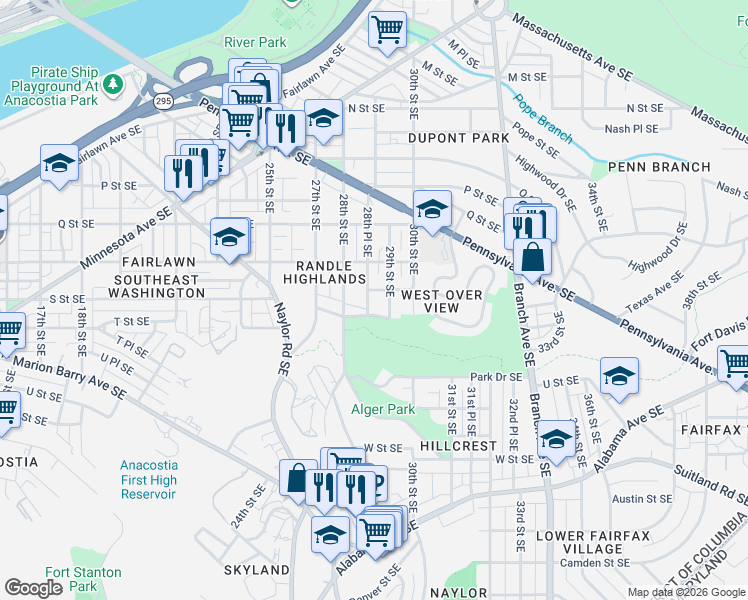 map of restaurants, bars, coffee shops, grocery stores, and more near 101 Independence Avenue Southeast in Washington