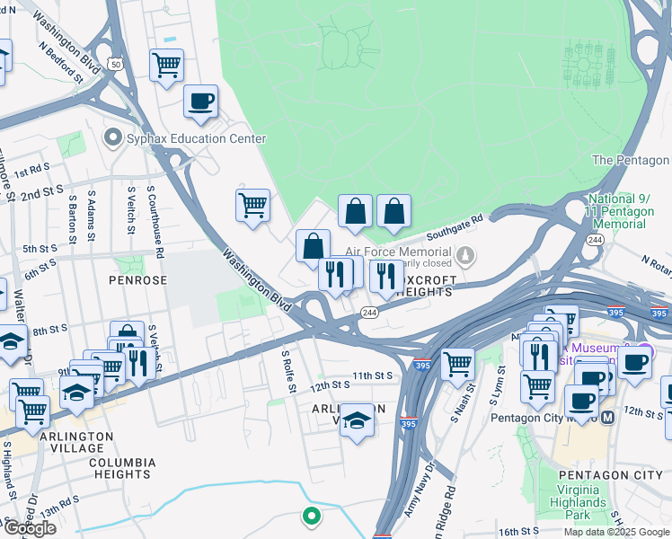map of restaurants, bars, coffee shops, grocery stores, and more near 708 South Orme Street in Arlington