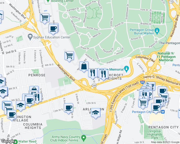 map of restaurants, bars, coffee shops, grocery stores, and more near 708 South Orme Street in Arlington