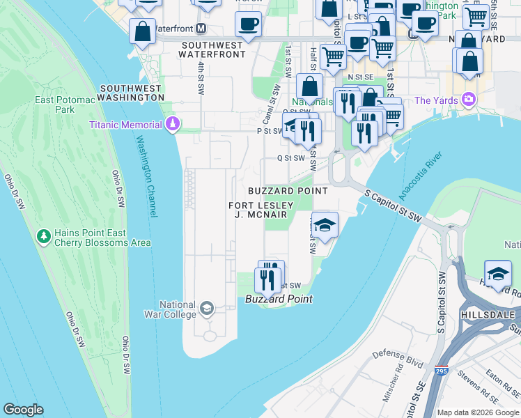 map of restaurants, bars, coffee shops, grocery stores, and more near 101 Independence Avenue Southeast in Washington