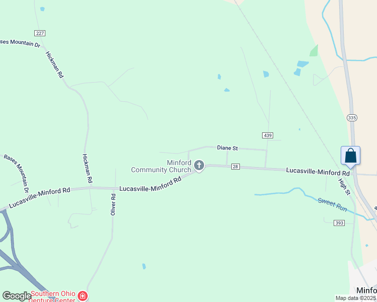map of restaurants, bars, coffee shops, grocery stores, and more near 391 Diane Street in Minford