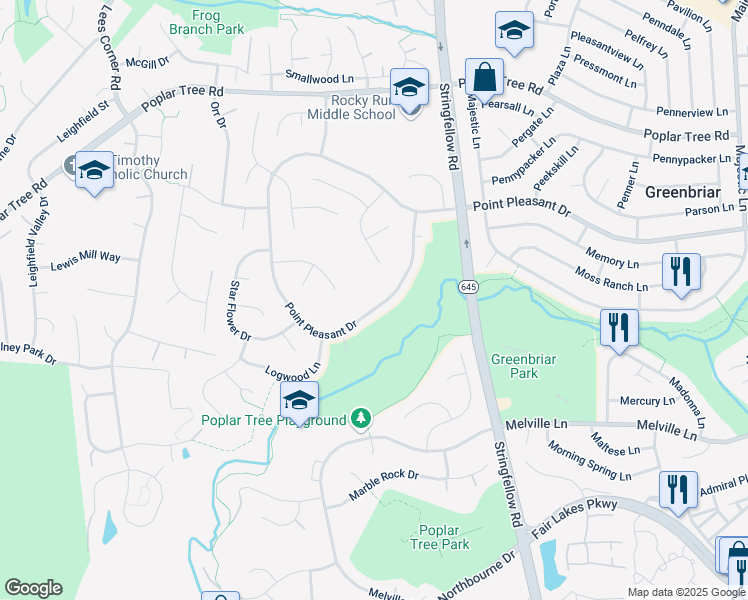 map of restaurants, bars, coffee shops, grocery stores, and more near 13527 Point Pleasant Drive in Chantilly