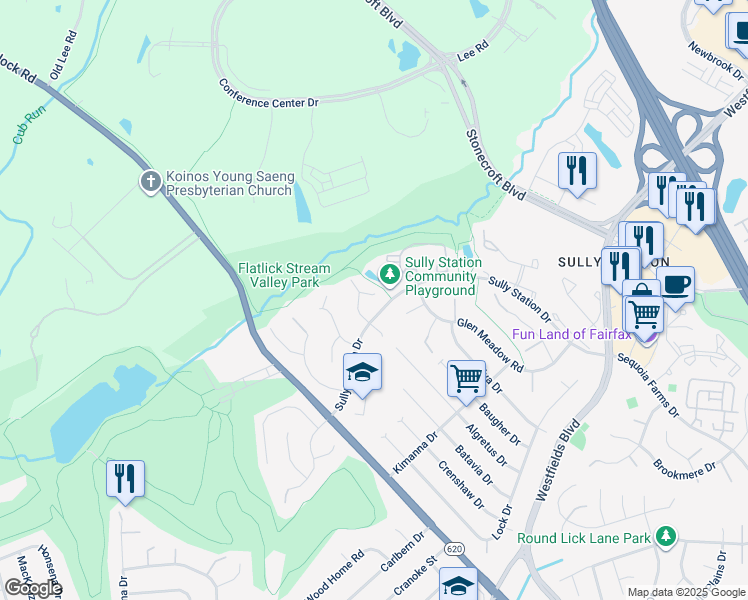 map of restaurants, bars, coffee shops, grocery stores, and more near 14808 Harvest Court in Centreville