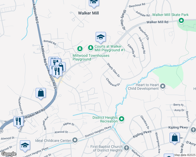 map of restaurants, bars, coffee shops, grocery stores, and more near 1609 Gould Drive in District Heights