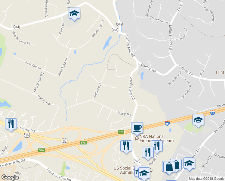 map of restaurants, bars, coffee shops, grocery stores, and more near 11391 Amber Hills Court in Fairfax