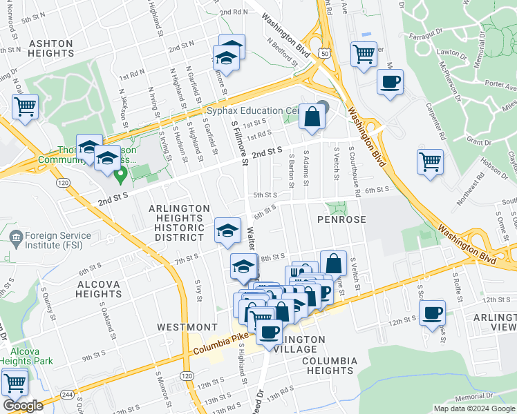map of restaurants, bars, coffee shops, grocery stores, and more near 101 Independence Avenue Southeast in Washington