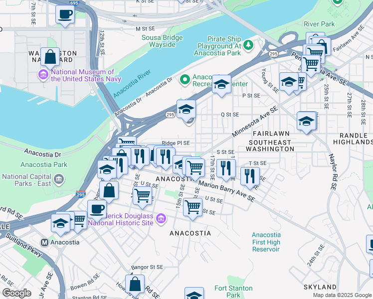map of restaurants, bars, coffee shops, grocery stores, and more near 101 Independence Avenue Southeast in Washington