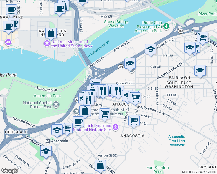 map of restaurants, bars, coffee shops, grocery stores, and more near 101 Independence Avenue Southeast in Washington