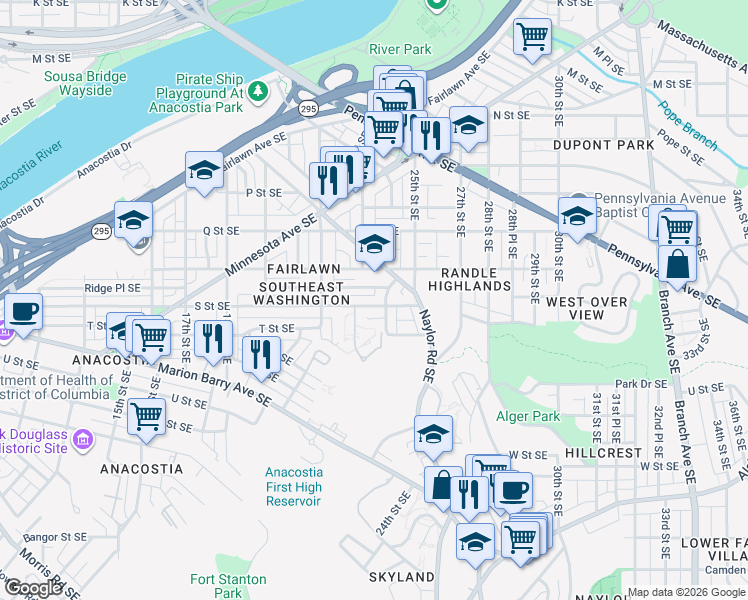 map of restaurants, bars, coffee shops, grocery stores, and more near 101 Independence Avenue Southeast in Washington
