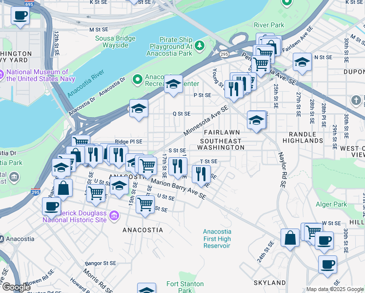 map of restaurants, bars, coffee shops, grocery stores, and more near 101 Independence Avenue Southeast in Washington