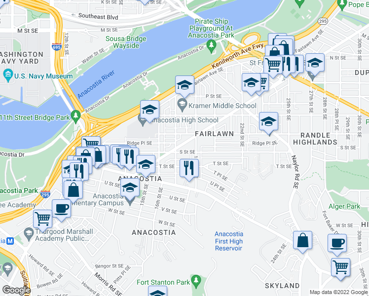 map of restaurants, bars, coffee shops, grocery stores, and more near 101 Independence Avenue Southeast in Washington
