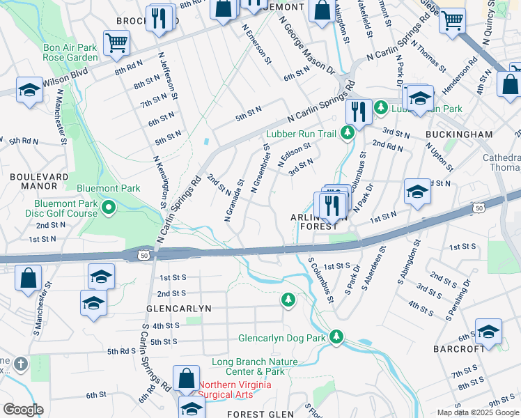map of restaurants, bars, coffee shops, grocery stores, and more near 5204 2nd Street North in Arlington