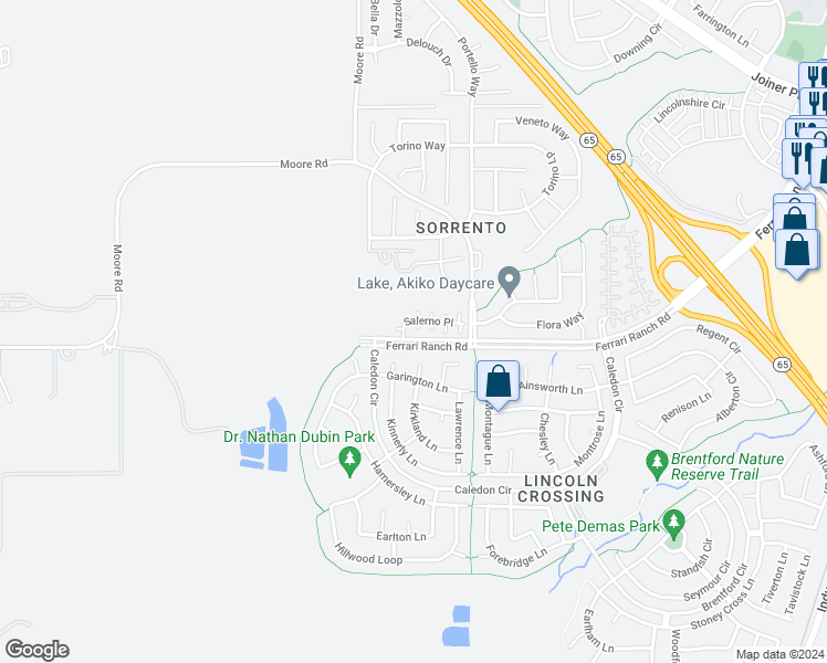 map of restaurants, bars, coffee shops, grocery stores, and more near 1831 Salerno Place in Lincoln