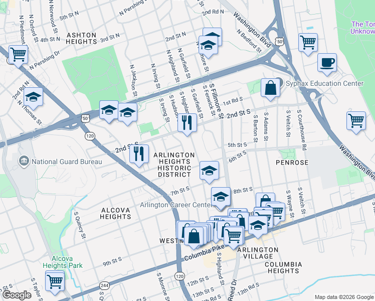 map of restaurants, bars, coffee shops, grocery stores, and more near 101 Independence Avenue Southeast in Washington