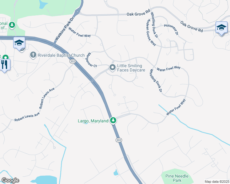 map of restaurants, bars, coffee shops, grocery stores, and more near 14114 Silver Teal Way in Upper Marlboro