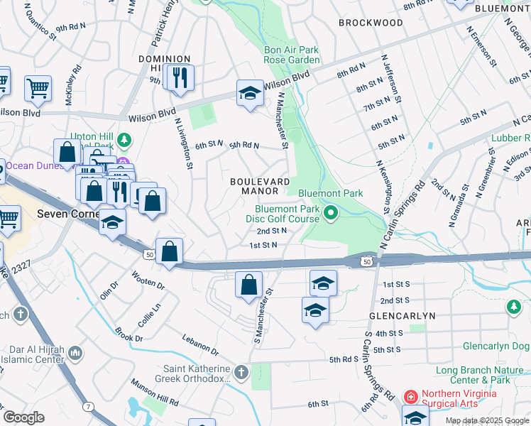 map of restaurants, bars, coffee shops, grocery stores, and more near 5943 3rd Street North in Arlington