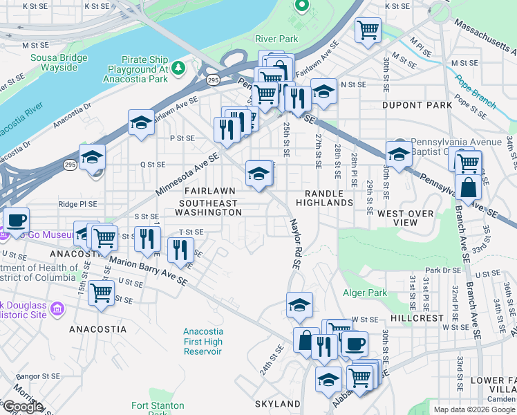 map of restaurants, bars, coffee shops, grocery stores, and more near 101 Independence Avenue Southeast in Washington