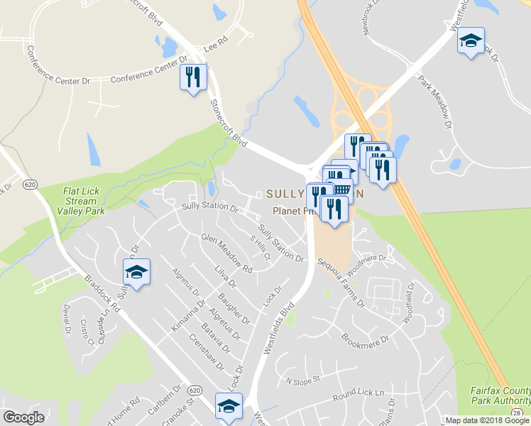 map of restaurants, bars, coffee shops, grocery stores, and more near 14514 Eddy Court in Centreville