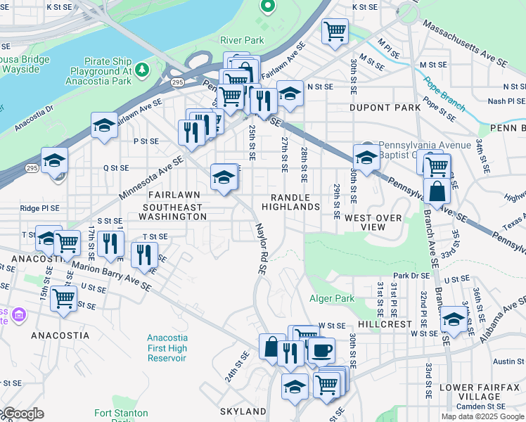 map of restaurants, bars, coffee shops, grocery stores, and more near 101 Independence Avenue Southeast in Washington