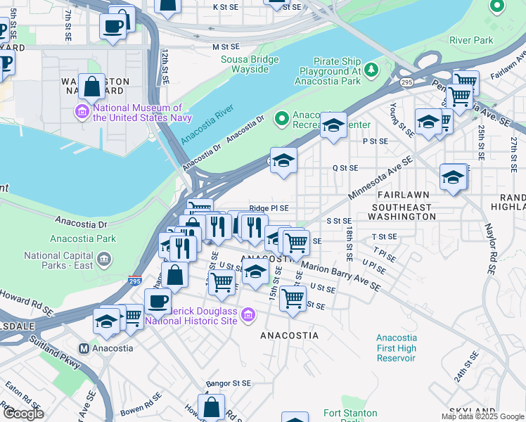 map of restaurants, bars, coffee shops, grocery stores, and more near 101 Independence Avenue Southeast in Washington