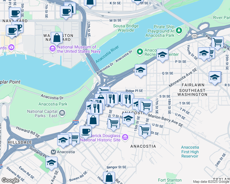 map of restaurants, bars, coffee shops, grocery stores, and more near 101 Independence Avenue Southeast in Washington