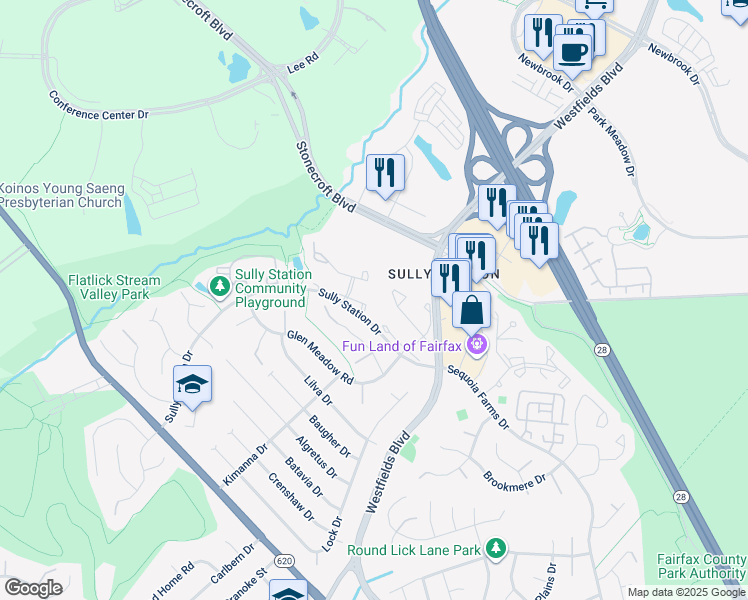 map of restaurants, bars, coffee shops, grocery stores, and more near 14514 Eddy Court in Centreville