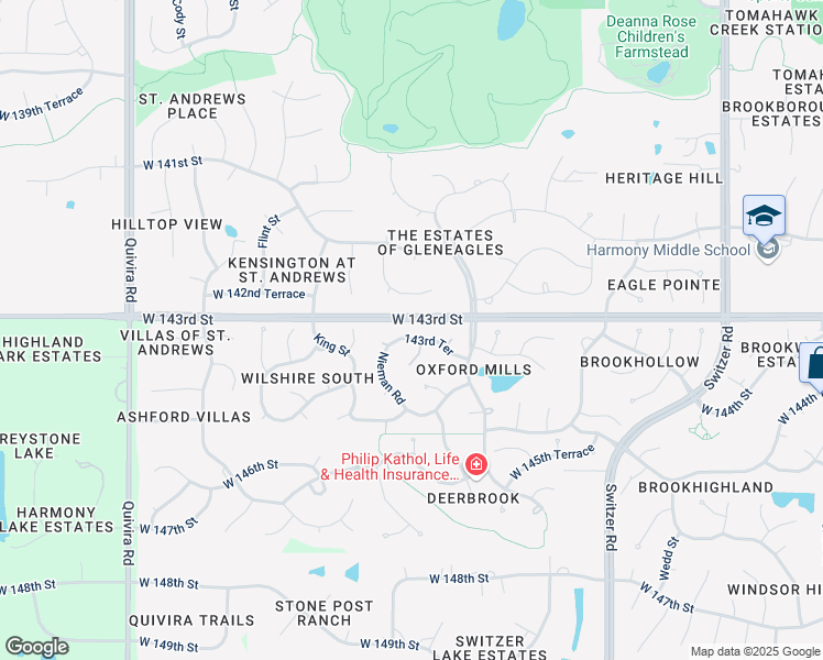 map of restaurants, bars, coffee shops, grocery stores, and more near 14318 Reeder in Overland Park
