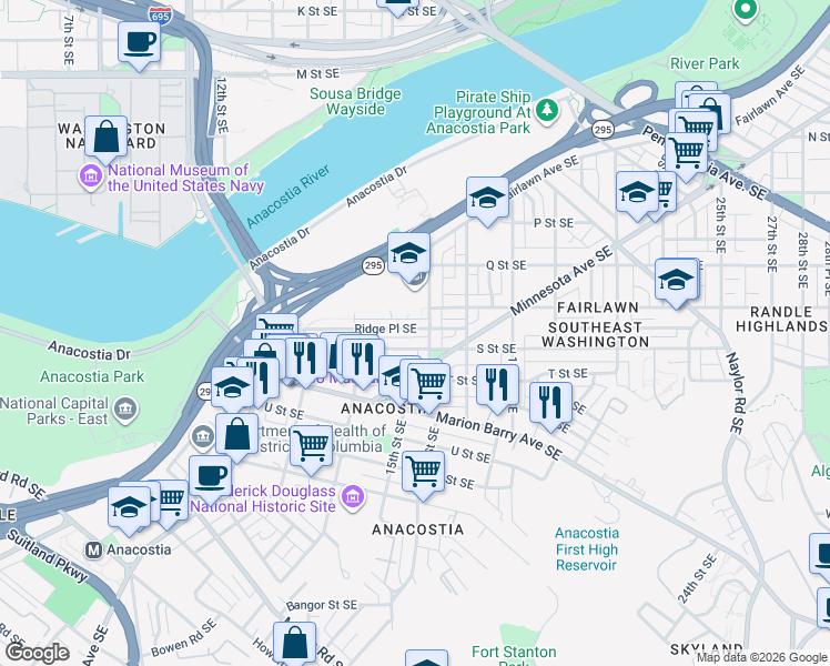 map of restaurants, bars, coffee shops, grocery stores, and more near 101 Independence Avenue Southeast in Washington