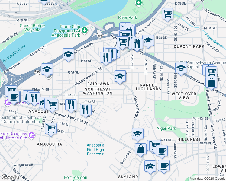 map of restaurants, bars, coffee shops, grocery stores, and more near 101 Independence Avenue Southeast in Washington