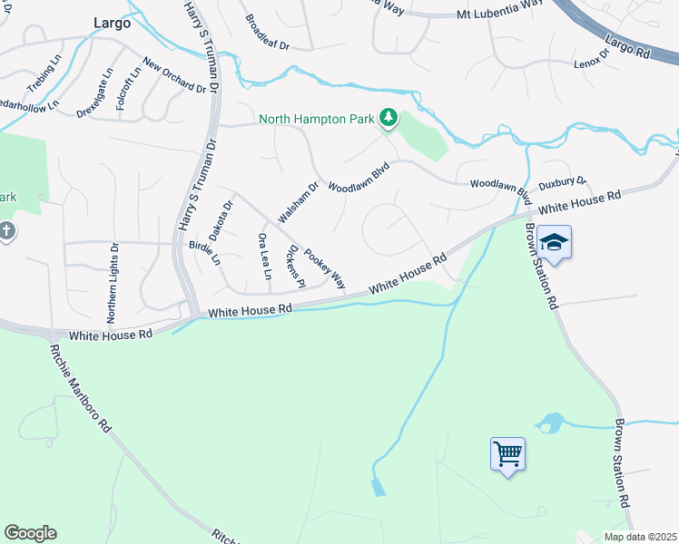 map of restaurants, bars, coffee shops, grocery stores, and more near 10800 Pookey Way in Upper Marlboro