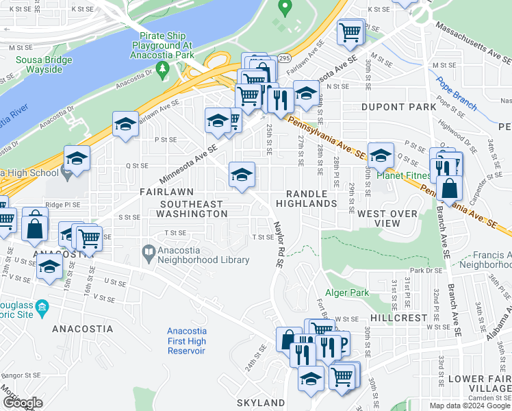 map of restaurants, bars, coffee shops, grocery stores, and more near 101 Independence Avenue Southeast in Washington