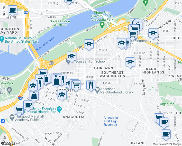map of restaurants, bars, coffee shops, grocery stores, and more near 101 Independence Avenue Southeast in Washington