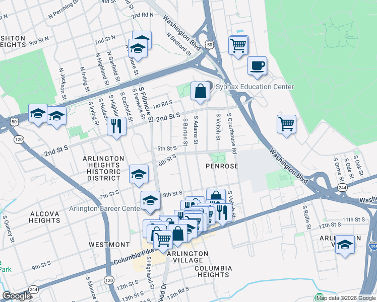 map of restaurants, bars, coffee shops, grocery stores, and more near 101 Independence Avenue Southeast in Washington