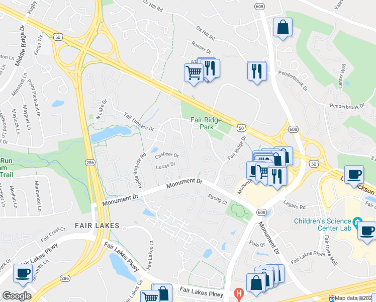map of restaurants, bars, coffee shops, grocery stores, and more near 4131 Brookgreen Drive in Fairfax