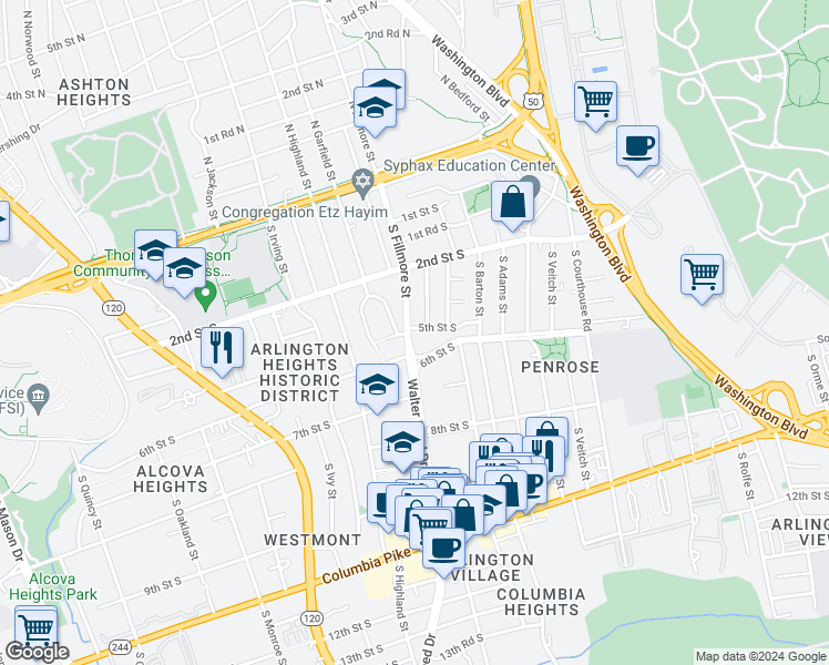 map of restaurants, bars, coffee shops, grocery stores, and more near 101 Independence Avenue Southeast in Washington