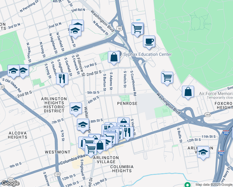 map of restaurants, bars, coffee shops, grocery stores, and more near 101 Independence Avenue Southeast in Washington