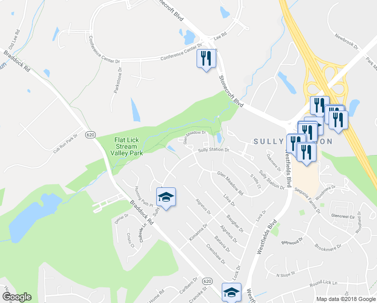 map of restaurants, bars, coffee shops, grocery stores, and more near 5266 Glen Meadow Drive in Centreville