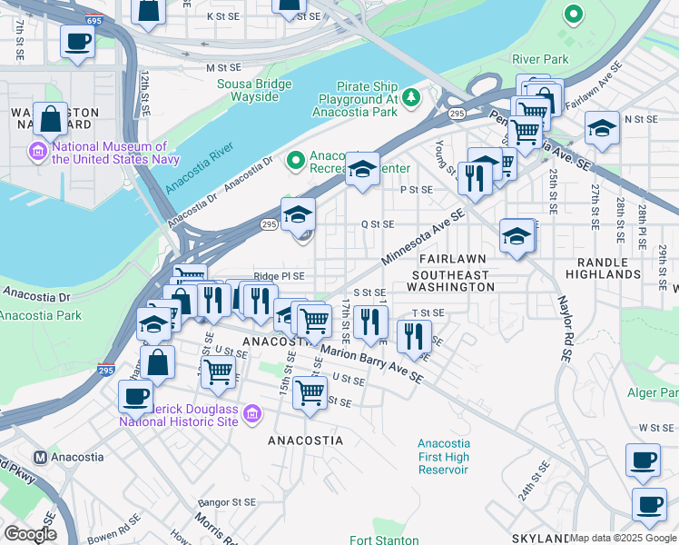 map of restaurants, bars, coffee shops, grocery stores, and more near 101 Independence Avenue Southeast in Washington