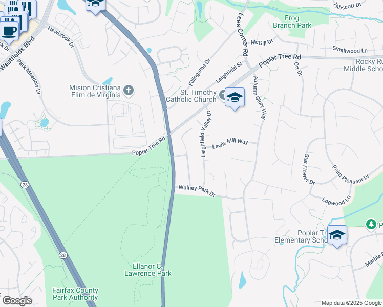 map of restaurants, bars, coffee shops, grocery stores, and more near 4721 Walney Knoll Court in Chantilly