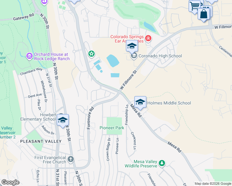 map of restaurants, bars, coffee shops, grocery stores, and more near 2235 Paseo Del Oro in Colorado Springs