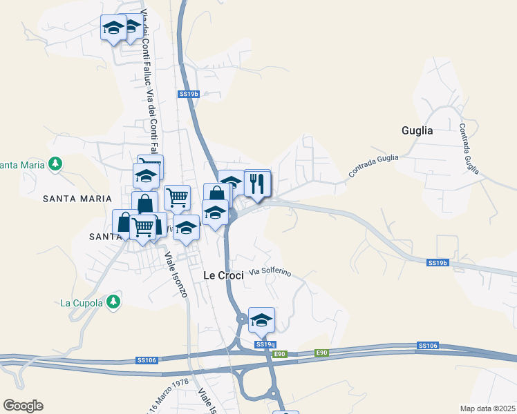 map of restaurants, bars, coffee shops, grocery stores, and more near 44 Viale Emilia in Catanzaro