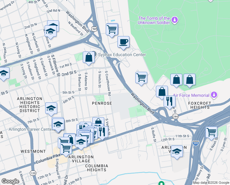 map of restaurants, bars, coffee shops, grocery stores, and more near 101 Independence Avenue Southeast in Washington