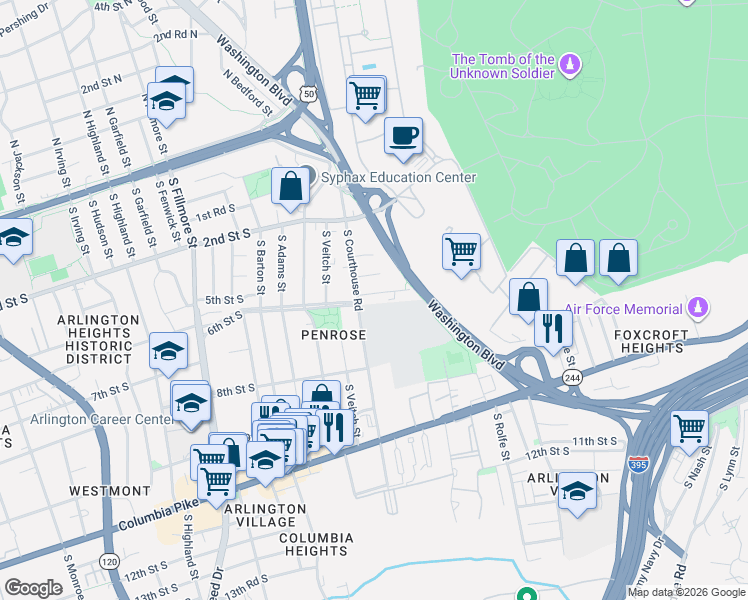 map of restaurants, bars, coffee shops, grocery stores, and more near 101 Independence Avenue Southeast in Washington