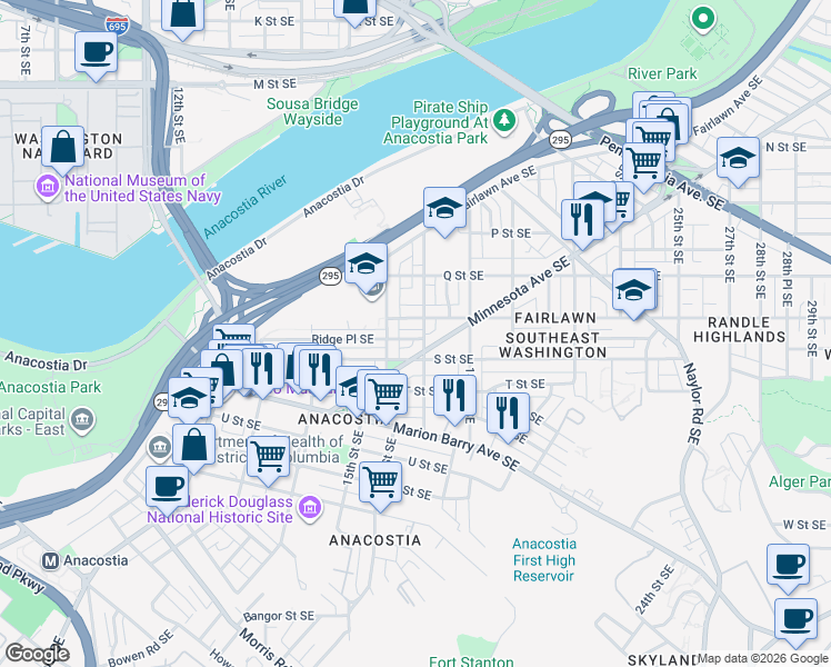 map of restaurants, bars, coffee shops, grocery stores, and more near 101 Independence Avenue Southeast in Washington